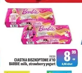 Ciastka biszkoptowe Barbie strawberry yogurt Freddi promocja w Tomi Markt