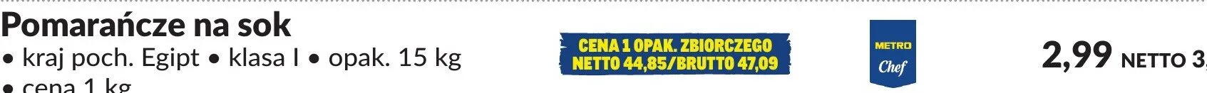 Pomarańcze na sok Metro Chef kraj poch. Egipt klasa I promocja w Makro