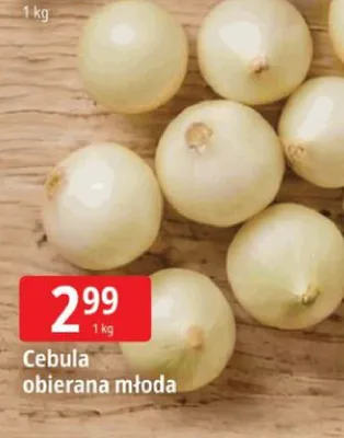 Cebula obierana młoda promocja w Leclerc