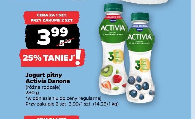Jogurt pitny Activia Danone promocja w Netto