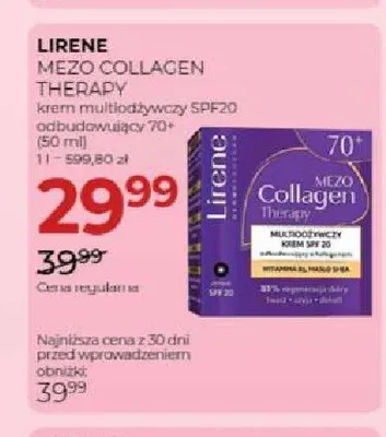 Krem multi-odżywczy SPF20 odbudowujący 70+ Lirene Mezo Collagen Therapy promocja w Drogerie Jawa