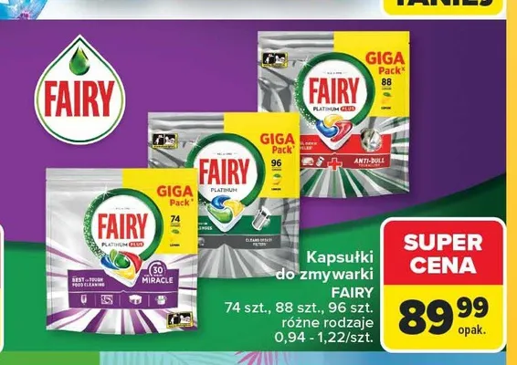 Kapsułki do zmywarki Fairy Platinum 96 szt. promocja w Carrefour Market