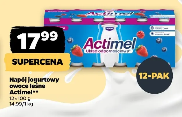 Napój jogurtowy owoce leśne Actimel 12-pak promocja w Netto