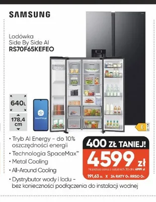 Lodówka Side By Side AI SAMSUNG RS70F65KEFEO promocja w Max Elektro