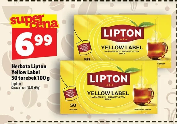 Herbata czarna ekspresowa Lipton Yellow Label promocja w TOPAZ