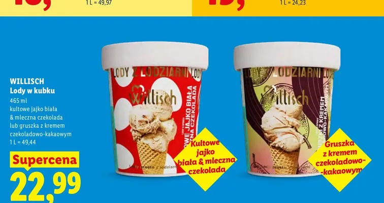 Lody w kubku gruszka z kremem czekoladowo-kakaowym Willisch promocja w Lidl