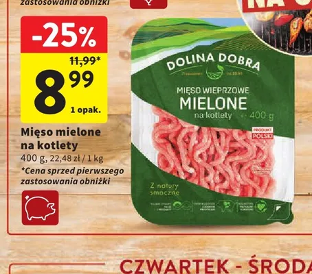 Mięso mielone wieprzowe na kotlety Dolina Dobra promocja w Intermarche
