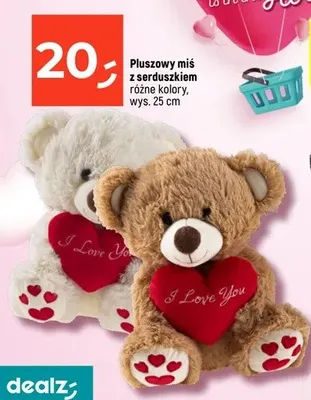 Pluszowy miś z serduszkiem różne kolory wys. 25 cm promocja w Dealz