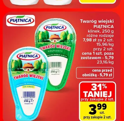 Twaróg wiejski klinek chudy Piątnica promocja w Carrefour