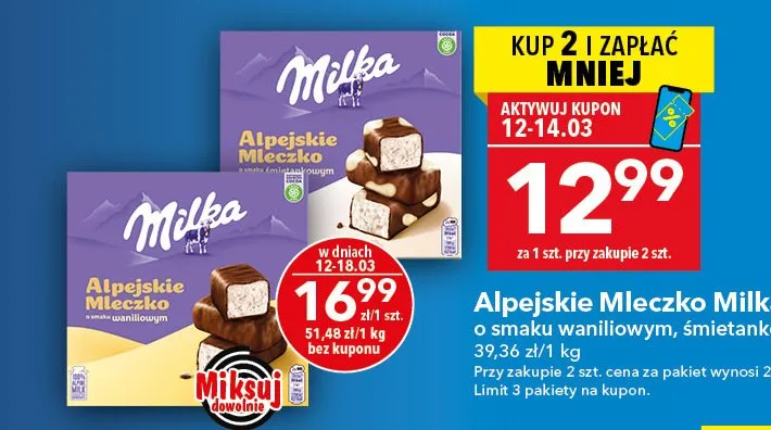 Alpejskie mleczko o smaku waniliowym, śmietankowym promocja w LEWIATAN