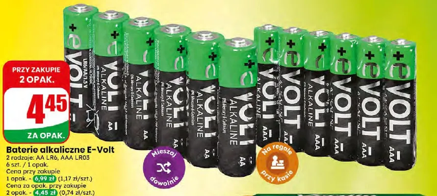Baterie alkaliczne E-Volt Alkaline AA LR6 6-pak promocja w Dino