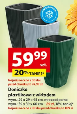 Doniczka plastikowa z wkładem mrozoodporna 29x29x45cm promocja w Auchan