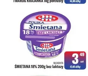 Śmietana bez laktozy Mlekovita 18% promocja w Tomi Markt