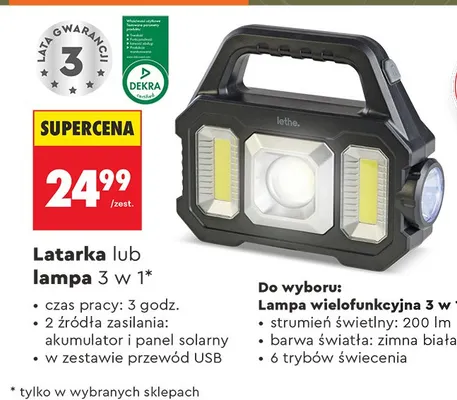Lampa wielofunkcyjna 3 w 1 promocja w Biedronka