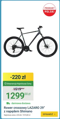 Rower crossowy LAZARO 29" z napędem Shimano promocja w ERLI