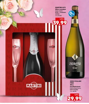 Wino musujące białe słodkie + 2 kieliszki zestaw promocja w Kaufland