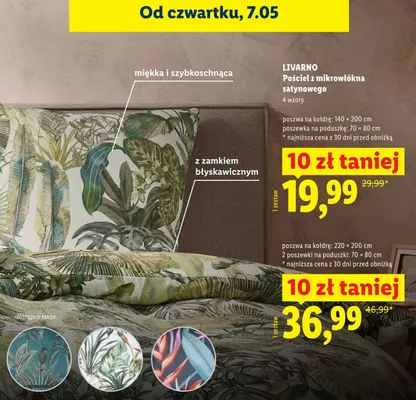 Pościel z mikrowłókna satynowego Livarno 140x200cm poszewka 70x80cm promocja w Lidl