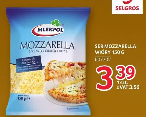 Ser Mozzarella wiórki Mlekpol 150g promocja w Selgros