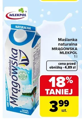 Maślanka naturalna Mrągowska Mlekpol promocja w Carrefour