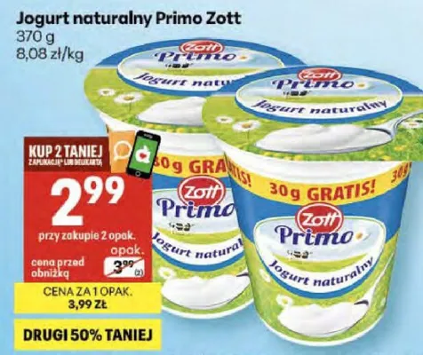 Jogurt naturalny Primo Zott promocja w Delikatesy Centrum