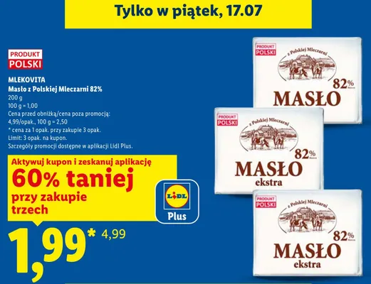 Masło ekstra z Polskiej Mleczarni 82% Mlekovita promocja w Lidl