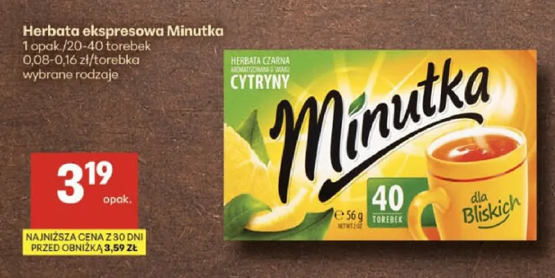 Herbata ekspresowa Minutka o smaku cytryny promocja w Delikatesy Centrum