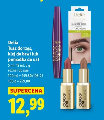 Tusz do rzęs lub klej do brwi lub pomadka do ust Delia różne rodzaje promocja w Lidl