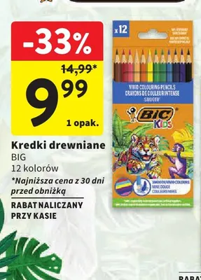 Kredki drewniane BIC 12 kolorów promocja w Intermarche