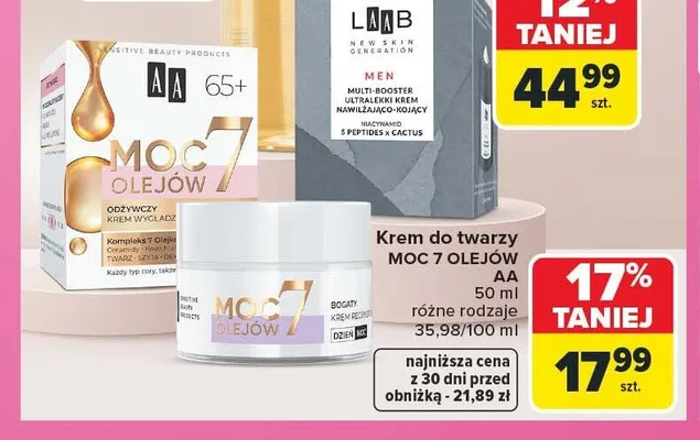 Krem do twarzy odżywczy wygładzający Moc 7 Olejów AA promocja w Carrefour