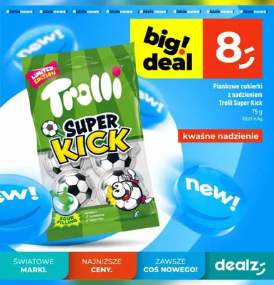 Piankowe cukierki z nadzieniem Trolli Super Kick promocja w Dealz