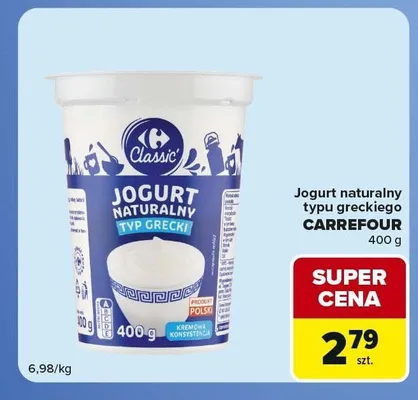Jogurt naturalny typu greckiego Carrefour Classic promocja w Carrefour Market