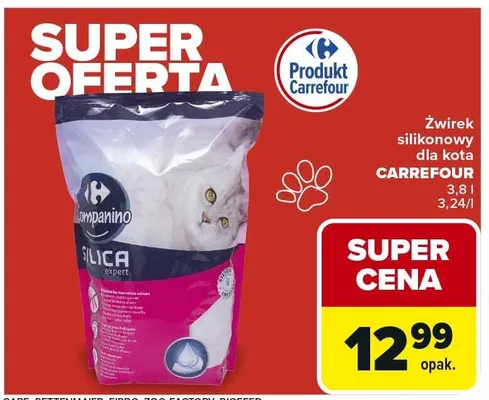 Żwirek silikonowy dla kota 3,8 l, 3,2/l promocja w Carrefour