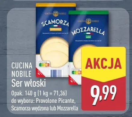 Ser Scamorza wędzona lub Mozzarella promocja w Aldi