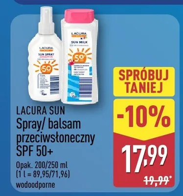 Spray/balsam przeciwsłoneczny SPF 50+ promocja w Aldi