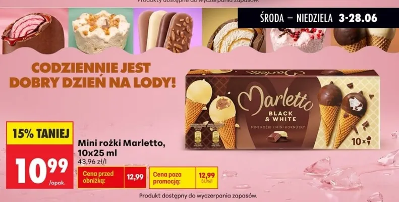Mini rożki Marletto Black & White 10-pak 25 ml promocja w Biedronka