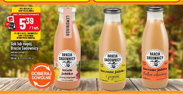 Sok tłoczone jabłko słodkie odmiany Bracia Sadownicy promocja w POLOmarket