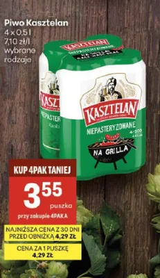 Piwo Kasztelan Niepasteryzowane 4-pak 500 ml promocja w Delikatesy Centrum
