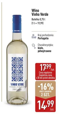 Wino Vinho Verde białe półwytrawne portugalskie promocja w Aldi
