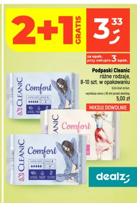 Podpaski Cleanic Comfort Super Soft Night promocja w Dealz