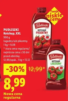 Ketchup XXL pikantny Pudliszki promocja w Lidl