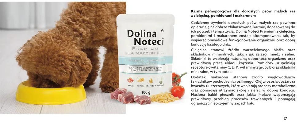 Karma w saszetce dla psów Dolina Noteci Premium małe rasy z cielęciną, pomidorami i makaronem promocja w Biedronka