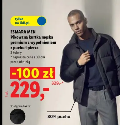 Pikowana kurtka męska premium z wypełnieniem z puchu i pierza promocja w Lidl