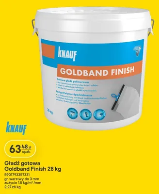 Gładź gotowa KNAUF Goldband Finish gr. warstwy do 3mm promocja w Castorama