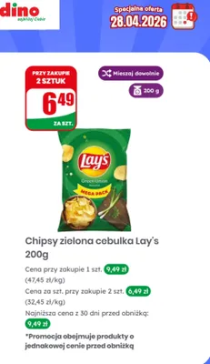 Chipsy zielona cebulka Lay's promocja w Dino