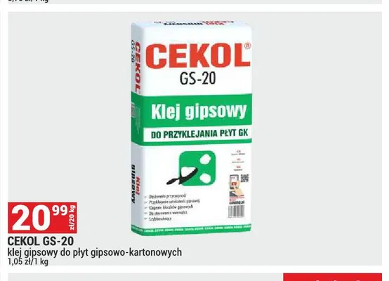 Klej gipsowy Cekol GS-20 promocja w Merkury Market