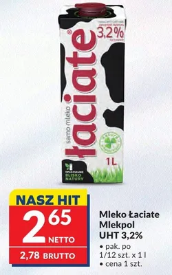 Mleko Łaciate Mlekpol UHT 3,2% promocja w Makro