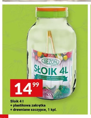 Słoik 4l + plastikowa zakrętka + drewniane szczypce promocja w Twój Market