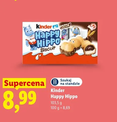 Batoniki Kinder Happy Hippo Biscuit Cocoa 5-pak promocja w Lidl