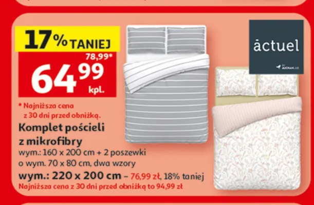 Komplet pościeli z mikrofibry actuel 220x200 cm + 2 poszewki 70x80 cm promocja w Auchan