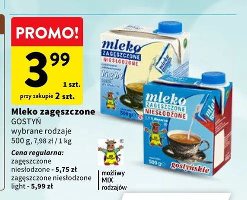 Mleko zagęszczone niesłodzone Gostyń promocja w Intermarche